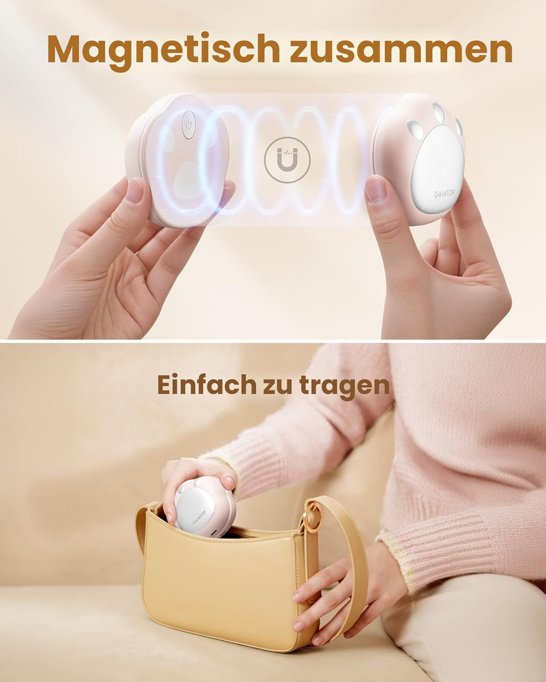 Gaiatop Handwärmer Elektrisch 2er-Pack, 4000 mAh Taschenwärmer Wiederverwendbar 3 Heizmodi Elektrisc