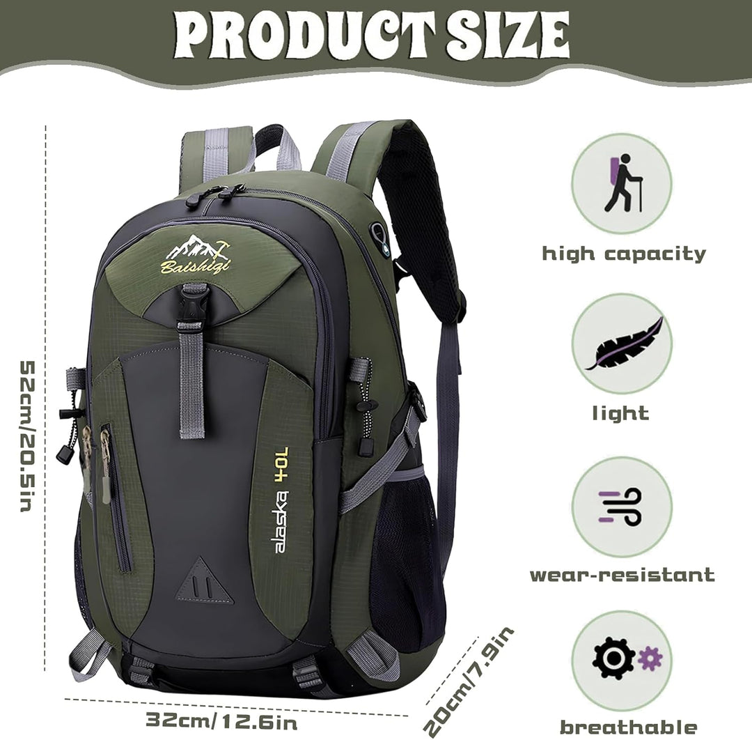 Wanderrucksack Herren Damen, Reiserucksack Gross 40L Wasserdichter Rucksack Leicht Backpack Travel T