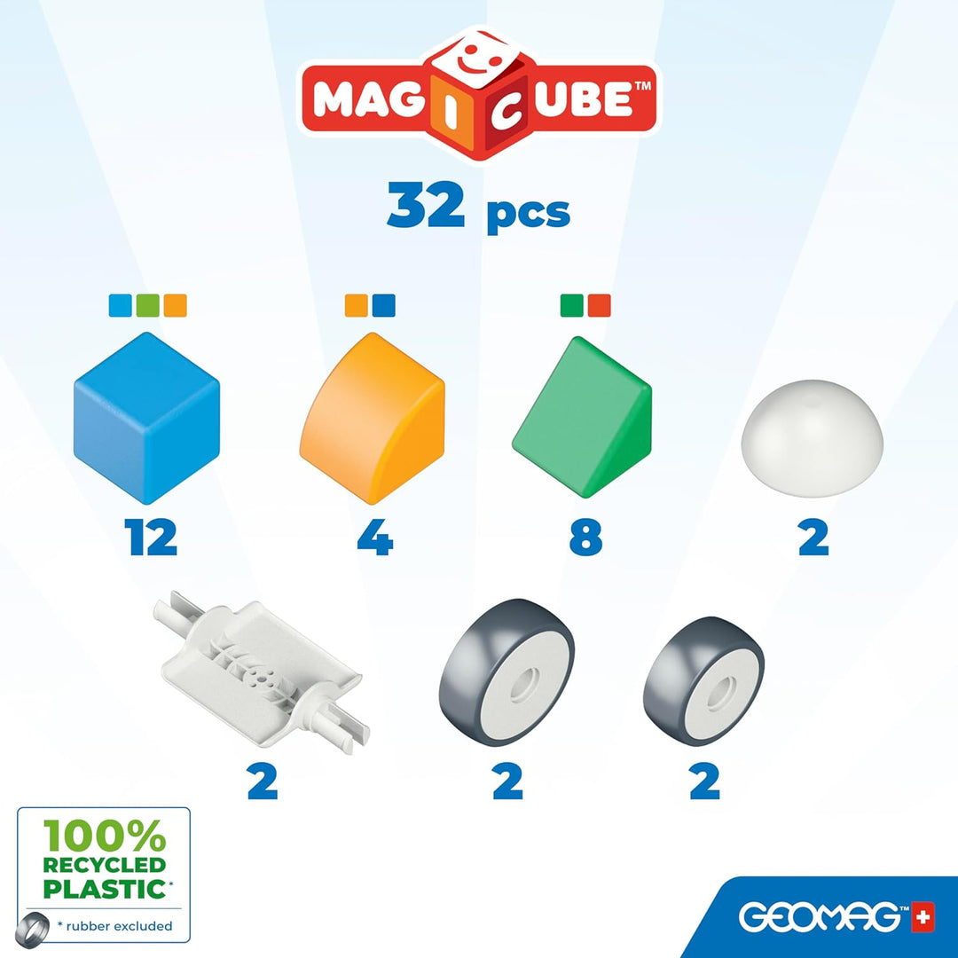 GEOMAG - MAGICUBE 32 Teile - Magnetische Stapelbausteine für Kinder ab 1 Jahr - 4 Farben & Formen mi