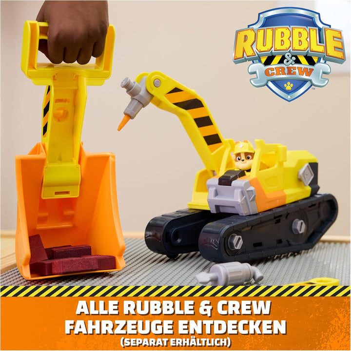 Rubble & Crew - Chargers 2-in-1 Mega Kran, Premium Baufahrzeug mit Abnehmbarer Baggerkralle und Pres