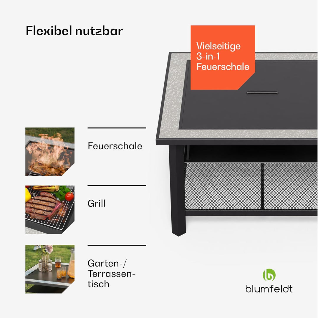 Blumfeldt Merano Avanzato Feuerschale - 3-in-1 Feuerschale Mit Grillrost & Tisch, Robuster Stahlrahm