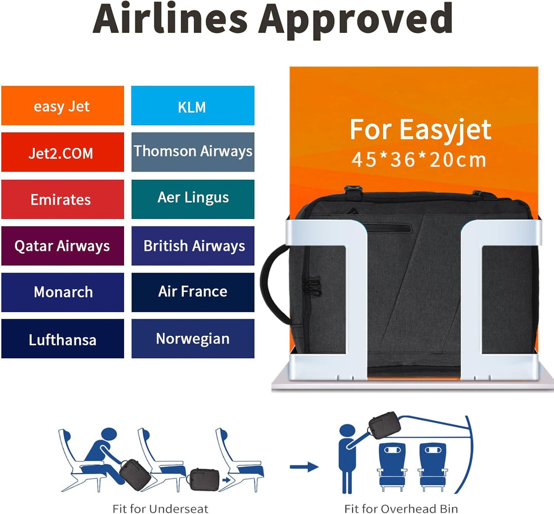 Leyrica Handgepäck Rucksack 45x36x20 für Easyjet, Reiserucksack Tasche Wasserdichter Flugzeug Reiset