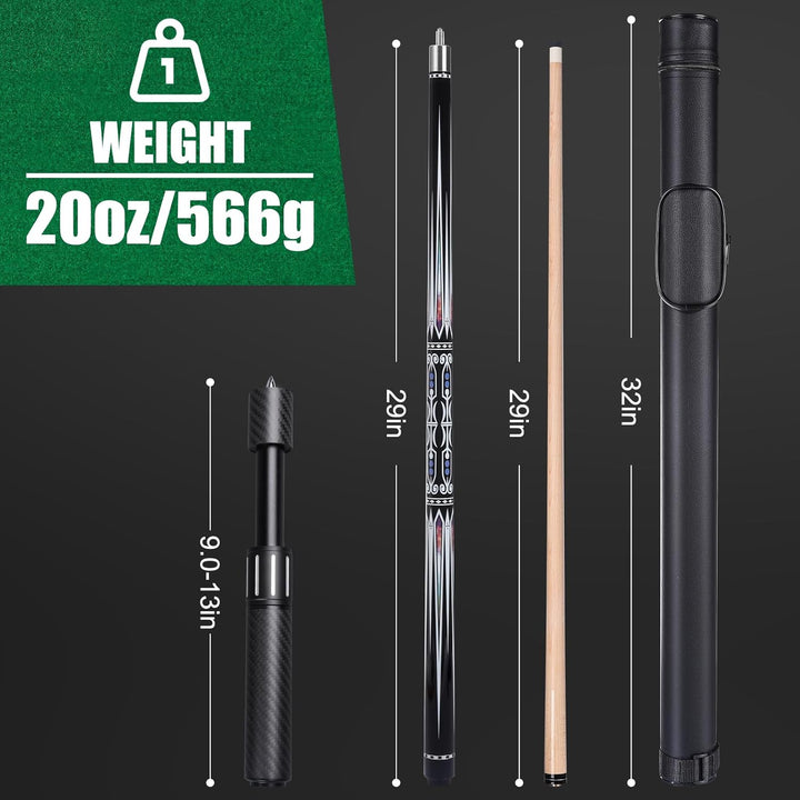 Premium Billardqueue-Set, 147,7 cm, kanadischer Ahornholzstab, 13 mm Spitze, 48 cm, 595 g, mit Pool-