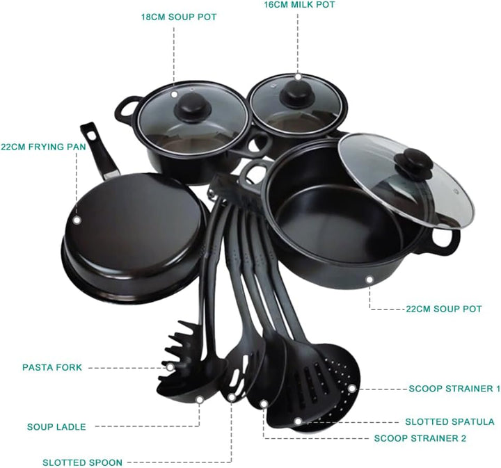 13-Piece Cookware Set, Antihaftbeschichtetes Töpfe- und Pfannenset, Küchenutensilien-Set, Küchenkoch