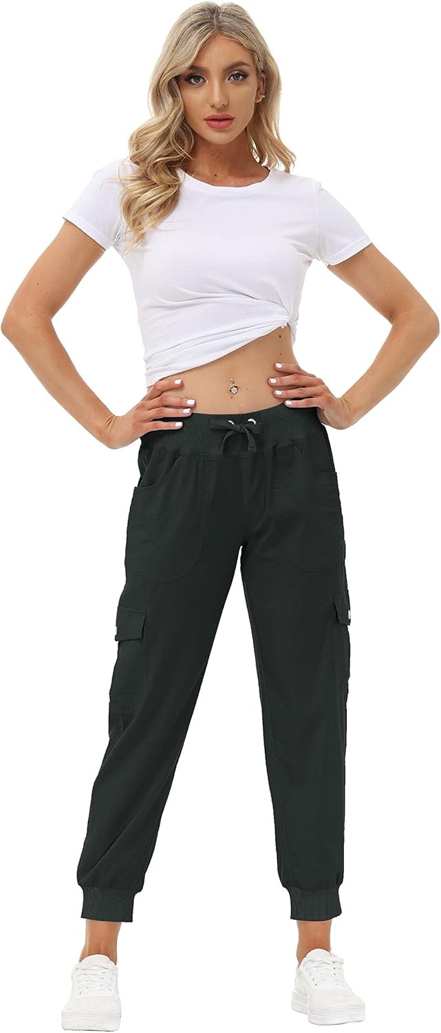 JINSHI Hosen Damen Cargohose Lange Capri Freizeithose Outdoor Jogginghose High Waist mit Kordelzug X