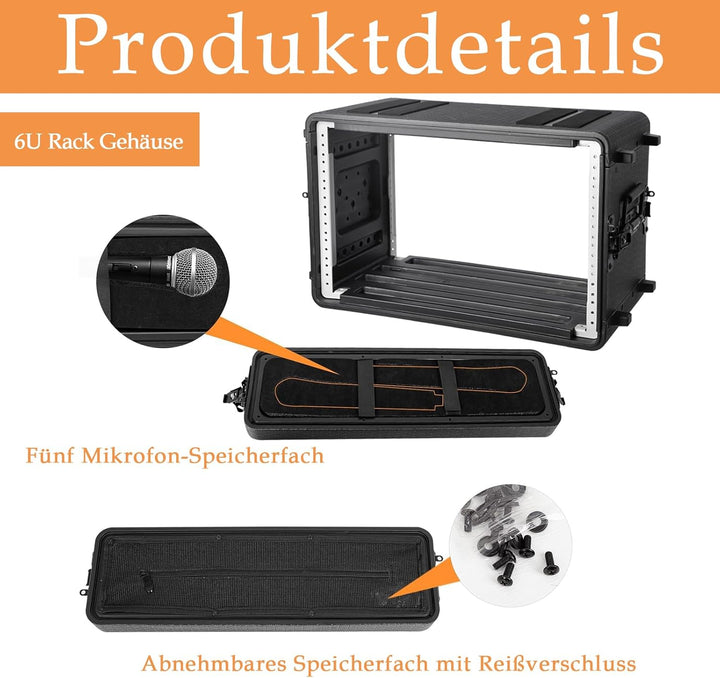 6u Cases Leichtes 11”Tiefe 19“-Rackmount-Fluggehäuse Auch Verstärker, Audio, Djs, Mixer, Die Die Sto