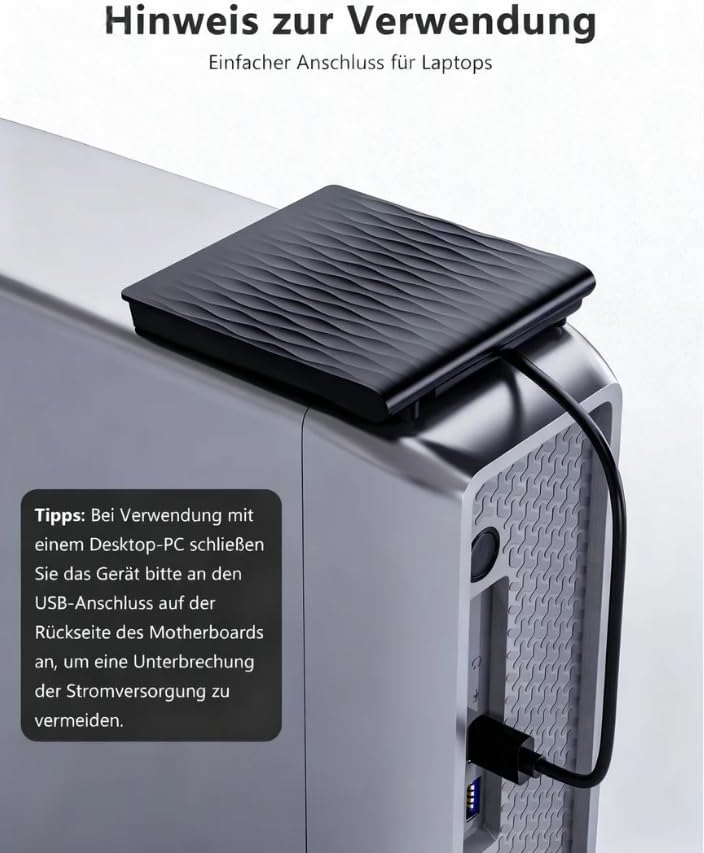 DANGZW Externes CD DVD Laufwerk, Slim Tragbarer Externer Brenner USB 3.0 Typ-C, RW CD-ROM Externe Op