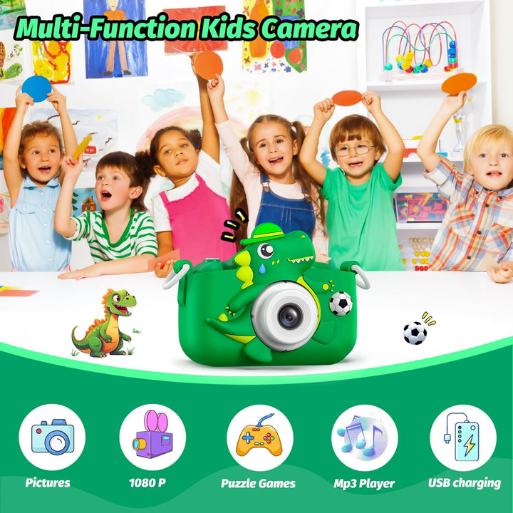 Kinderkamera, Dinosaurier Selfie Digital Kamera mit 32GB Karte, Weihnachts Geburtstagsgeschenk für J