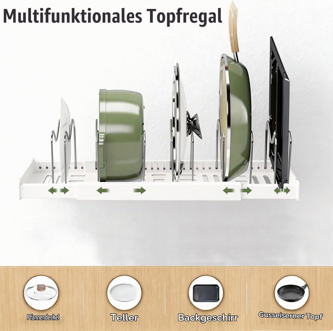 Expandable Pan Organizer for Cabinet, Pots lid and Pans Holder Rack with 7 Adjustable Dividers,Compa