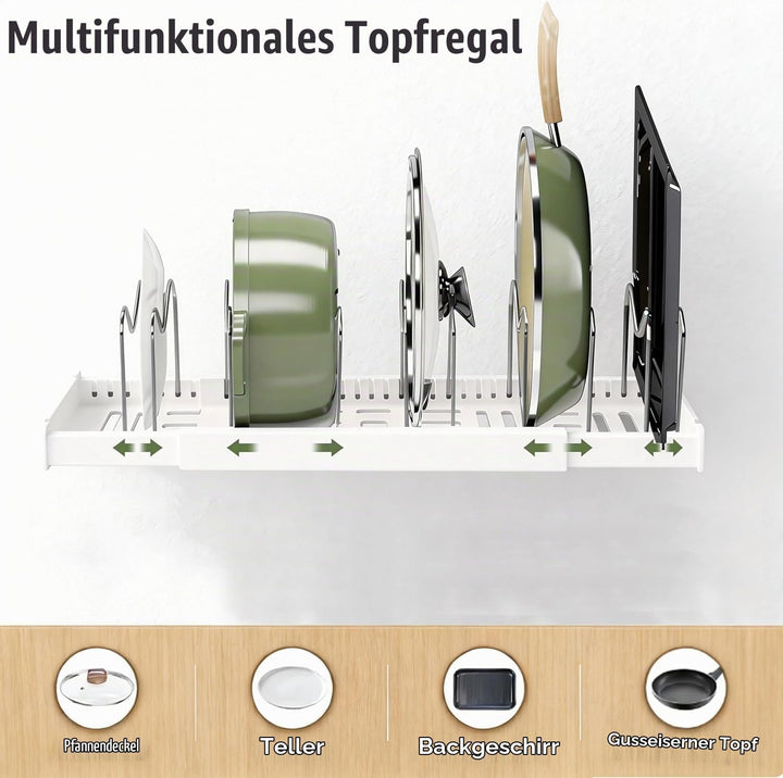 Expandable Pan Organizer for Cabinet, Pots lid and Pans Holder Rack with 7 Adjustable Dividers,Compa