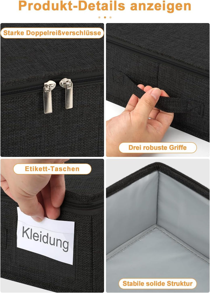 Huquter Unterbettkommode 2 Stück, Faltbare Stoff-unterbett Aufbewahrung, Doppelreissverschluss & 3 V