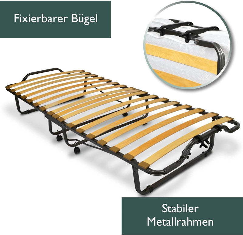 Beautissu klappbares Gästebett 90x200 cm Venetia – langlebiges & faltbares Reisebett mit 10,5 cm Dic