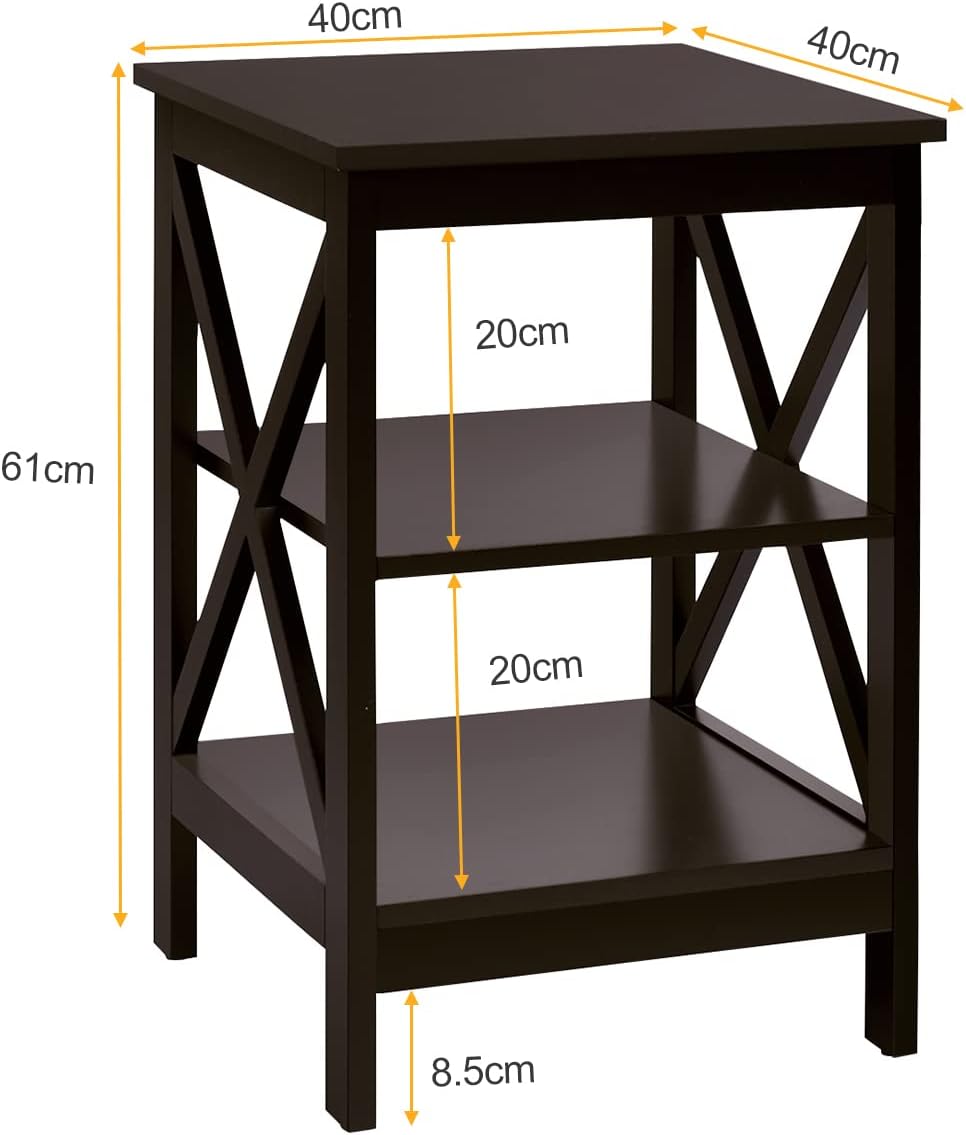 GIANTEX Nachttisch Beistelltisch 3 Ebenen, Nachtschrank Holz, Sofatisch Couchtisch Wohnzimmertisch f