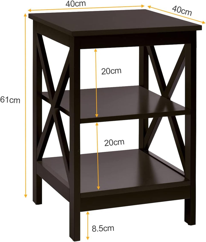 GIANTEX Nachttisch Beistelltisch 3 Ebenen, Nachtschrank Holz, Sofatisch Couchtisch Wohnzimmertisch f