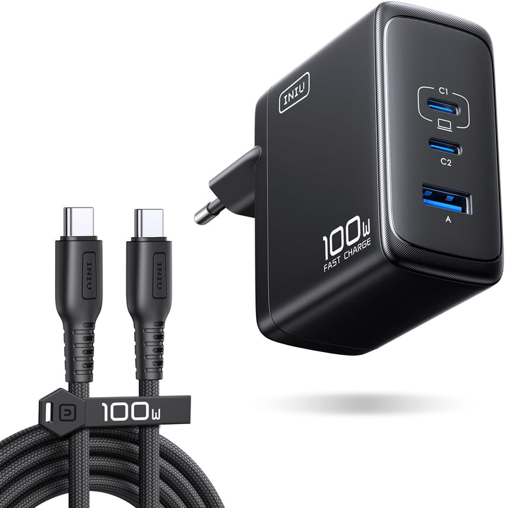 INIU 100W USB C SchnellLadegerät, (GaN Ⅲ) 3 Ports Laptop Netzteil PD PPS ladegerät Fast Charger, Kom