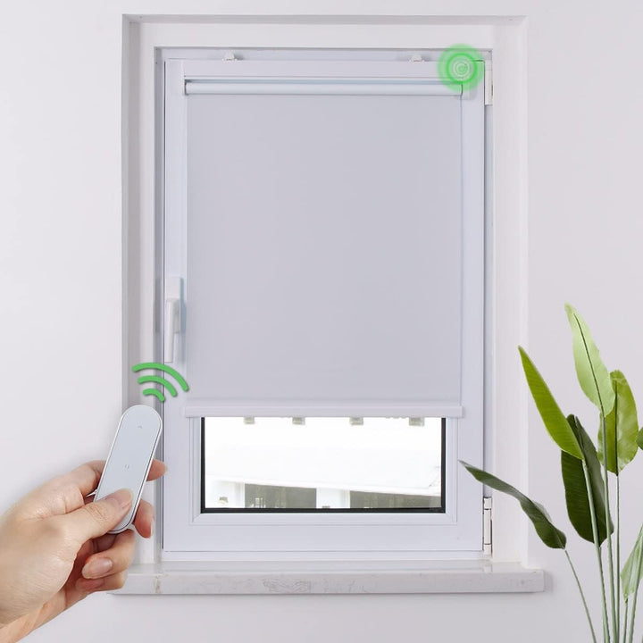 HOMEDEMO M100 Elektrische Rollos Verdunkelungsrollo mit Motor & Fernbedienung, Weiss 70x100cm(BxH),