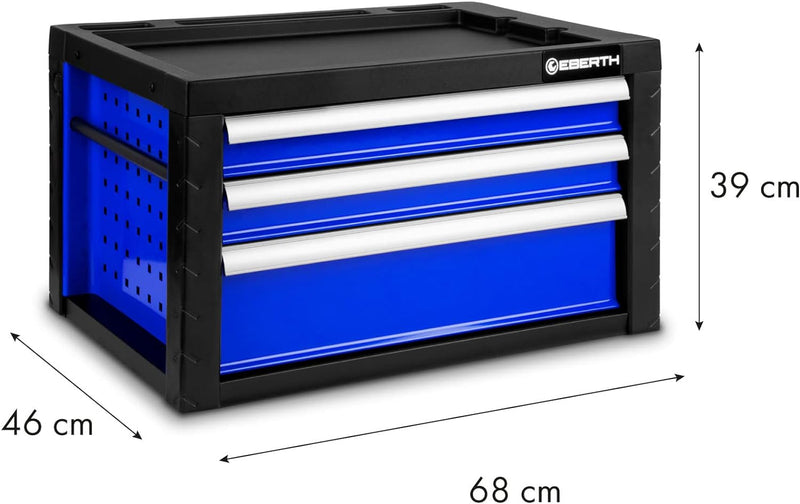 EBERTH Werkzeugkiste Leer, Werkzeugschrank Metall mit 3 Schubladen, kugelgelagerte Teleskopschienen,
