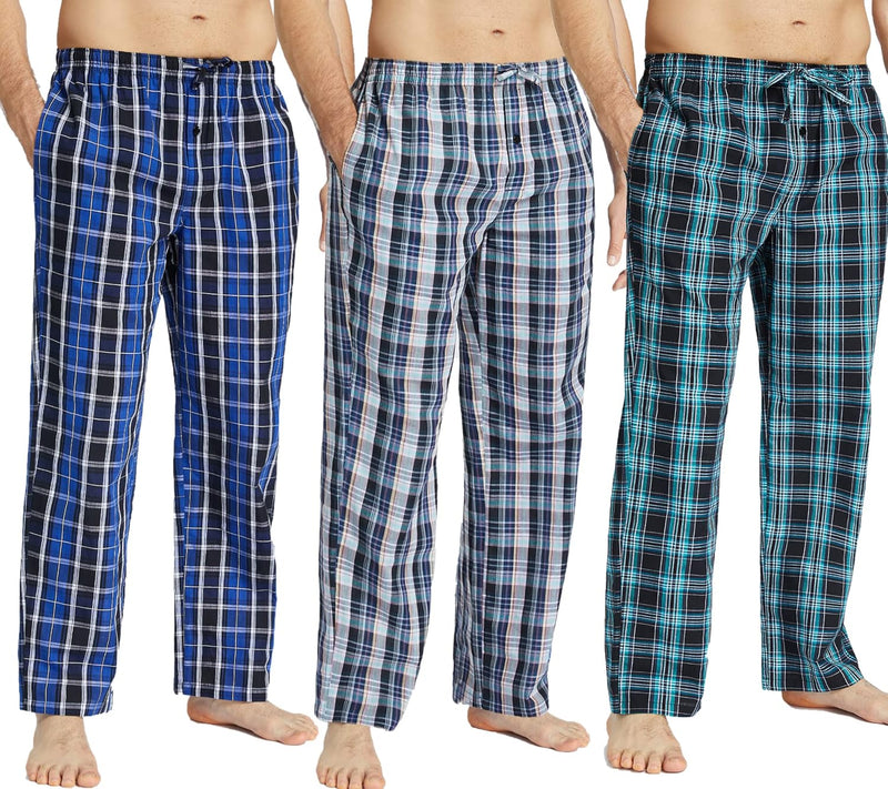 JupiterSecret Herren Pyjamahose Lang Schlafanzughosen für Herren Karierte Nachtwäsche 3er Packs 100%