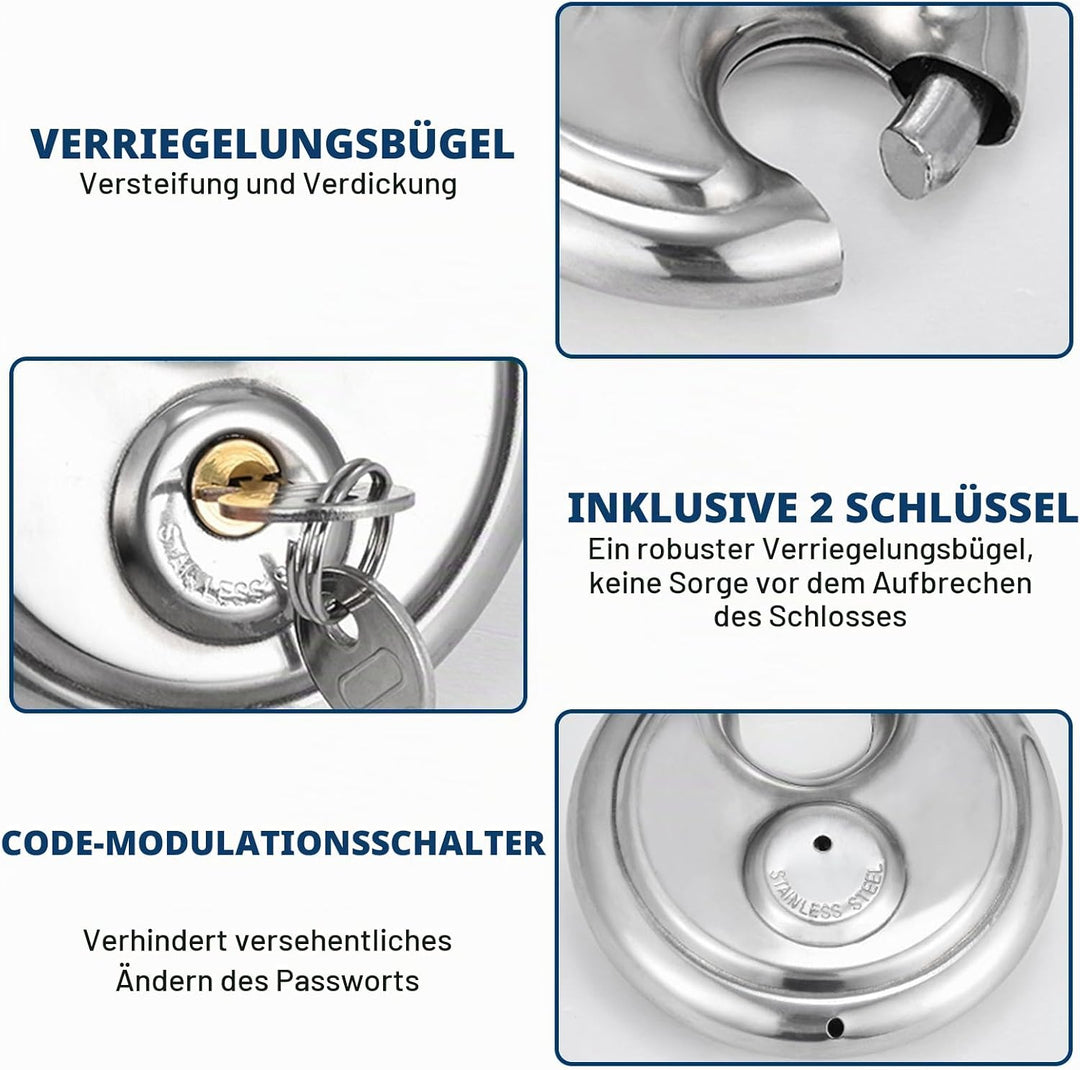 6 Stück 70mm Vorhängeschloss mit Schlüssel, Diskusschloss aus Edelstahl, Gleichschliessende Vorhänge