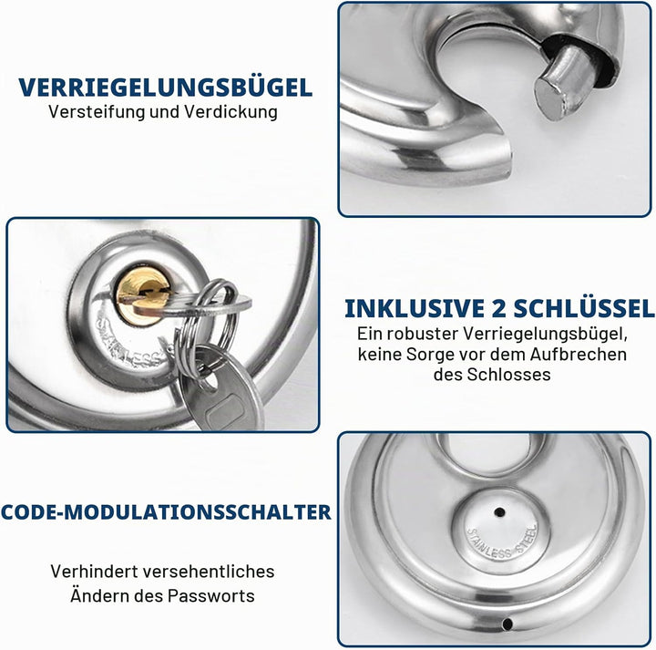 6 Stück 70mm Vorhängeschloss mit Schlüssel, Diskusschloss aus Edelstahl, Gleichschliessende Vorhänge