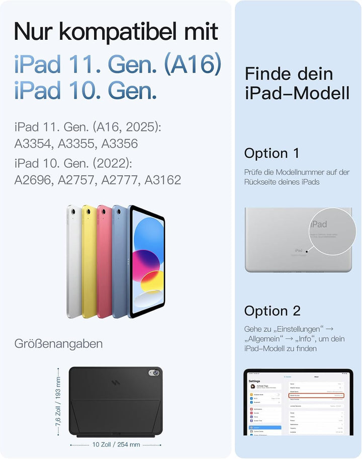 Inateck AceTouch Pro Hülle mit Tastatur für iPad 11 A16 2025 11 Zoll, iPad 10. Gen 2022 10,9 Zoll, 5