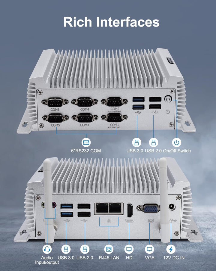 BASOARO Industrie Mini PC Windows 10, lüfterloser Desktop PC, Core i7 4500U, 8GB RAM 256GB SSD, 2 Gi