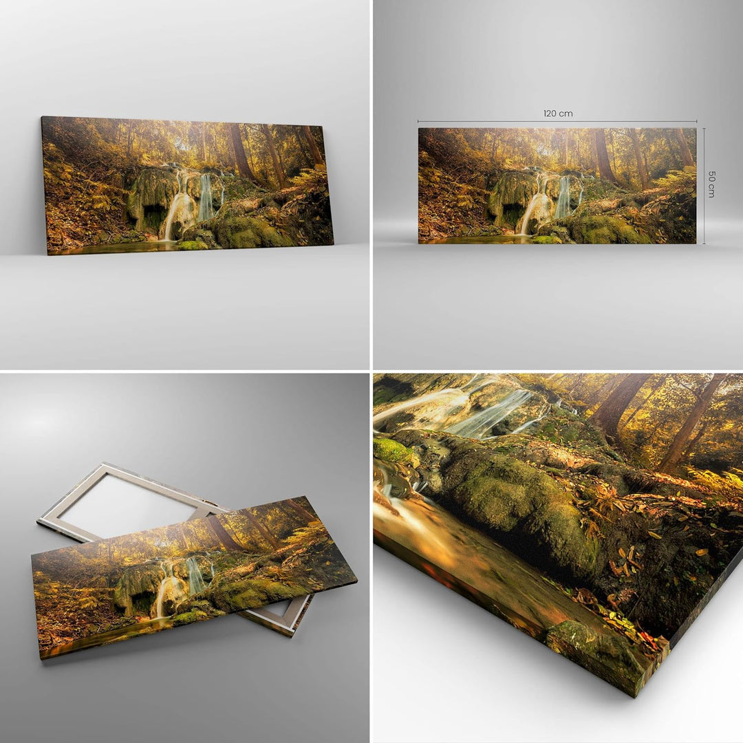 Wandbilder Dekoration Wohnzimmer Wald Wasserfall Natur Umwelt Panorama Bilder auf Leinwand 120x50cm