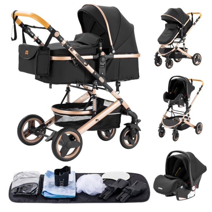 YAZOCO kinderwagen 3 in 1 Zusammenklappbar kinderwagen Komplettset Becherhalter, Moskitonetz, Fussab