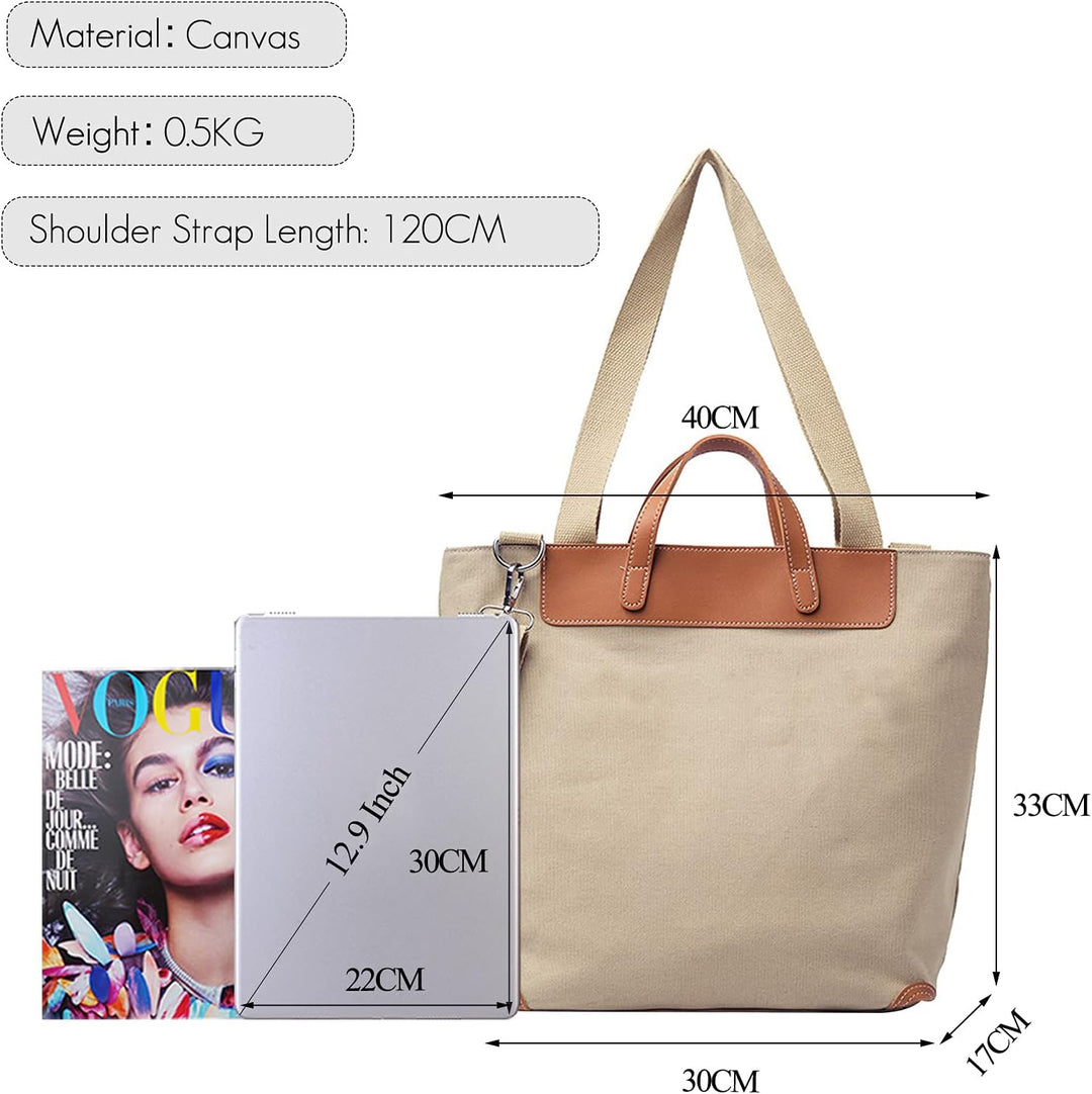 FANDARE Leichte Handtaschen Leinwand gross Schultertasche Damen Umhängetasche für 12.9 Zoll Laptopta
