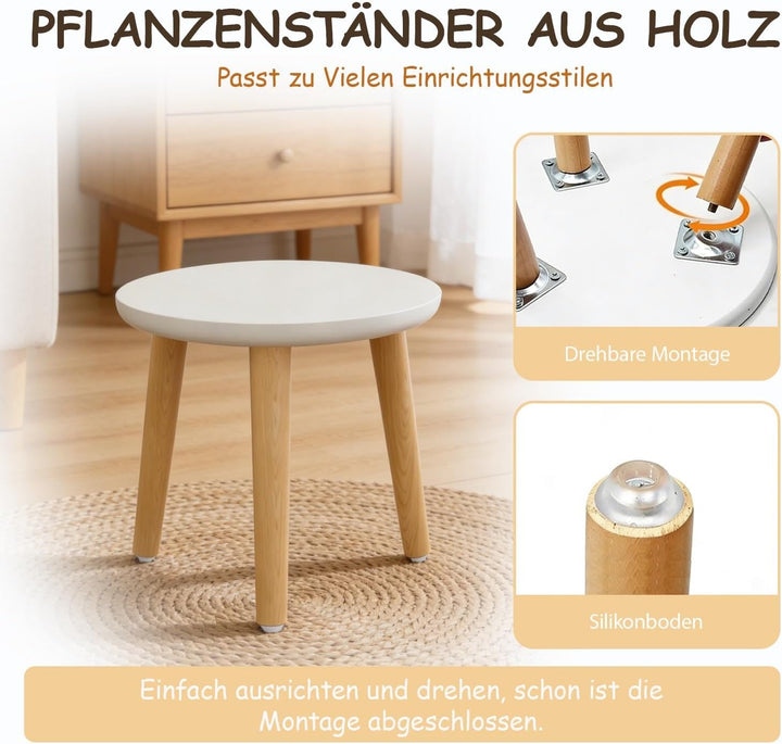 Pflanzenständer aus Holz, 28 x 22 cm Rund Blumenständer, Plant Bench, Belastung Blumenhocker mit 3 F