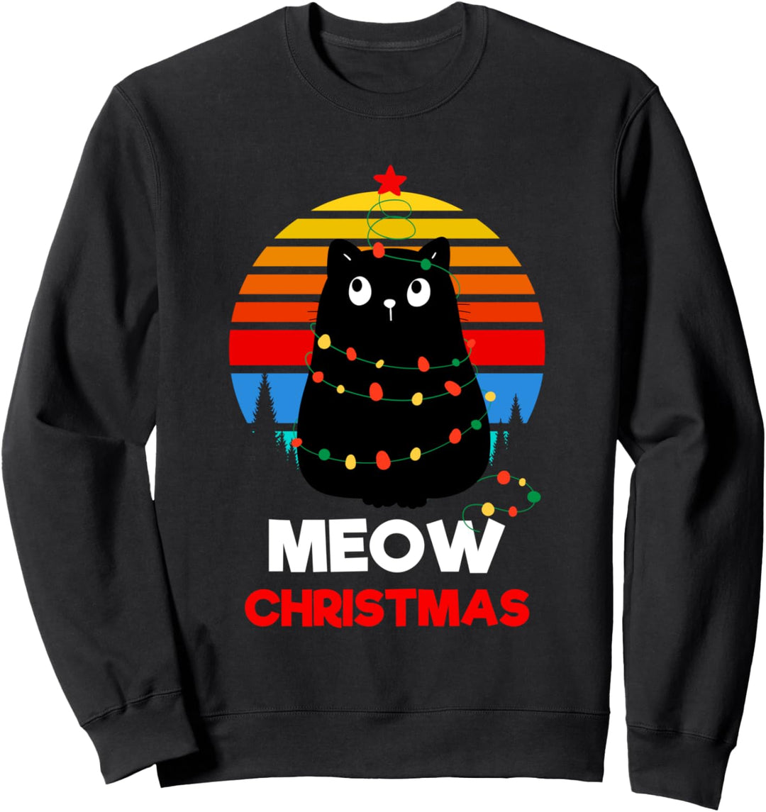Enjoy Funny Christmas Cats Tree Lights, New Year Present Fun Sweatshirt