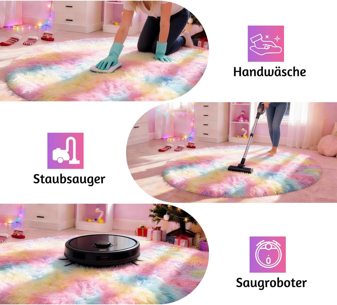 MARATIP Plüsch Teppich Rund,Flauschiger Teppich Rund,modernes Wohnzimmer,Kinder Mädchen,weicher und
