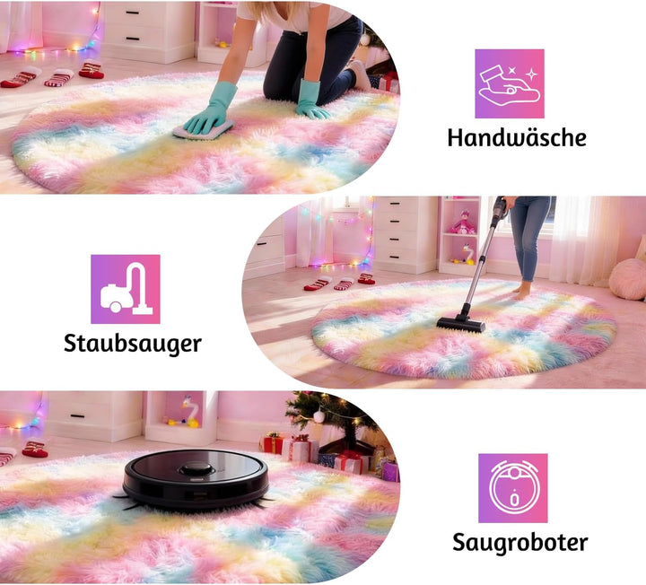 MARATIP Plüsch Teppich Rund,Flauschiger Teppich Rund,modernes Wohnzimmer,Kinder Mädchen,weicher und