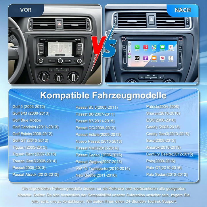 8 Zoll Android 15 8+128G Autoradio mit Qualcomm Chip Bildschirm für Golf 5 Golf 6 VW T5 VW Polo 6R G