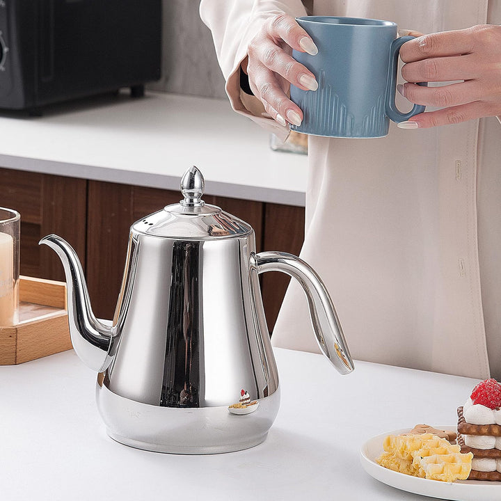 SANQIAHOME 1550ml Edelstahl-Teekanne mit herausnehmbarem Siebeinsatz, Qualitäts-Teekanne mit kleinem