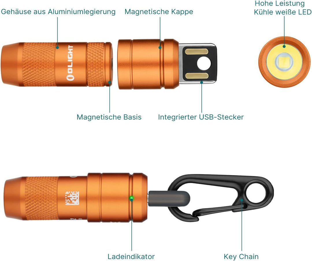 OLIGHT iMini 2 Mini LED USB-Aufladbare Taschenlampe Schlüsselhänger mit magnetischen Basis,50LM und1