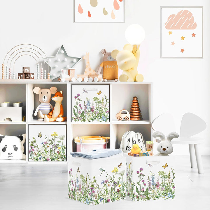 Clastyle 3 Stück Wildblumen Frauen Aufbewahrungsbox Stoff für Kallax Faltbar Aufbewahrungskorb Klein