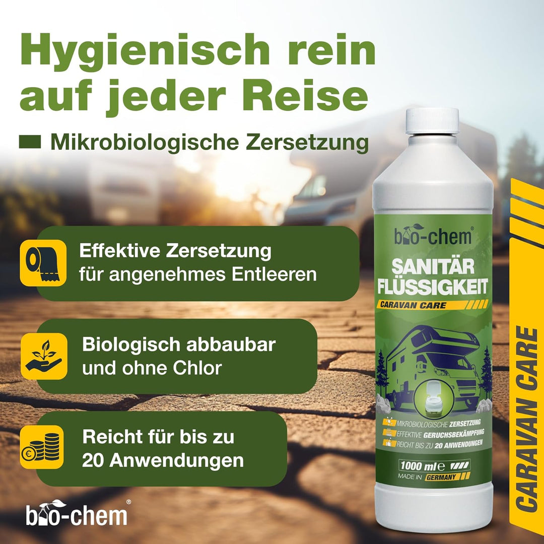 bio-chem Sanitärflüssigkeit für Campingtoilette - 2X 1 L inkl. Dosierbecher - Mikrobiologischer Toil