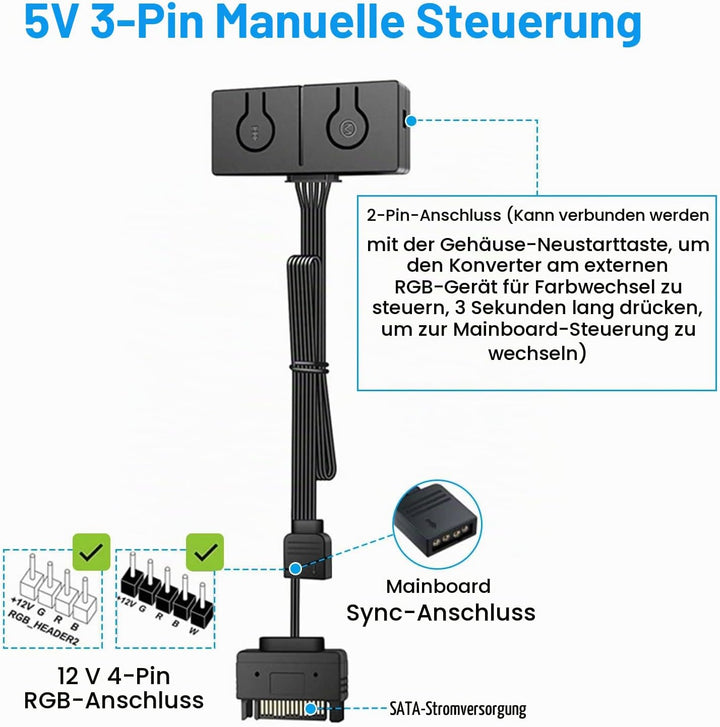 ARGB Konverter RUIZHI 5V ARGB zu 12V RGB Motherboard mit Manueller Controller zum Schalten von Farbw