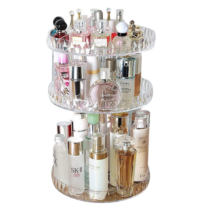 TRIXES Bilden-Organizer - 360 Grad Kosmetik Organiser - 3-stöckiger, klarer Acrylständer - Drehbares