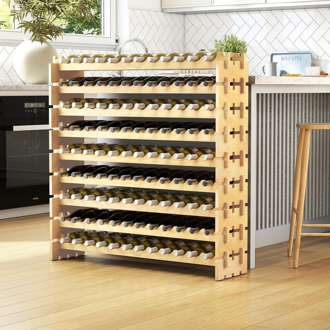COSTWAY Weinregal Holz stapelbar, Flaschenregal für 108 Flaschen, Weinständer mit 9 Ebenen, Holzrega