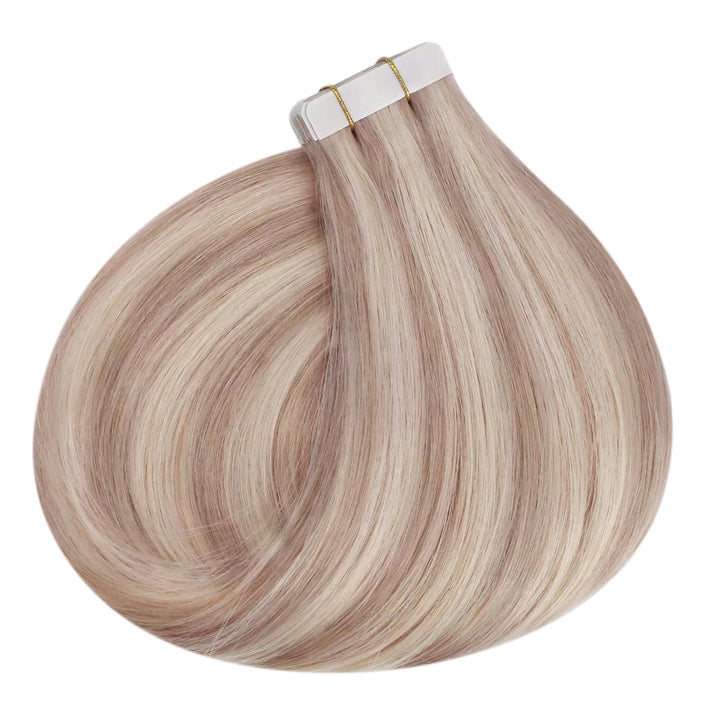 Ugeat Tape in Extensions Echthaar Blond Gesträhnt Haarverlängerung Echthaar Tape 20 Stücke P18/613 A