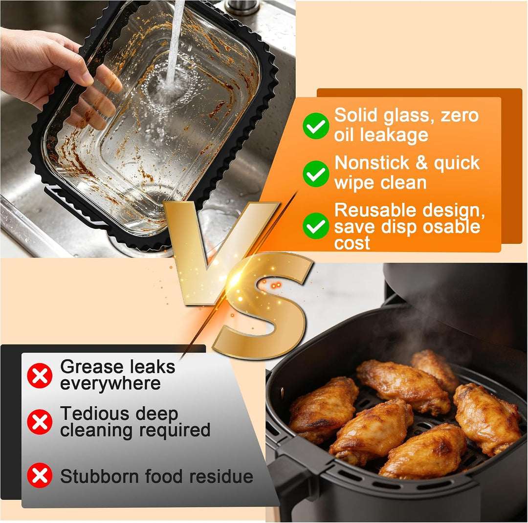 2 Stück Glas Auflaufform Airfryer für Ninja Cosori Philips, Airfryer Glasbehälter mit Herausnehmbare
