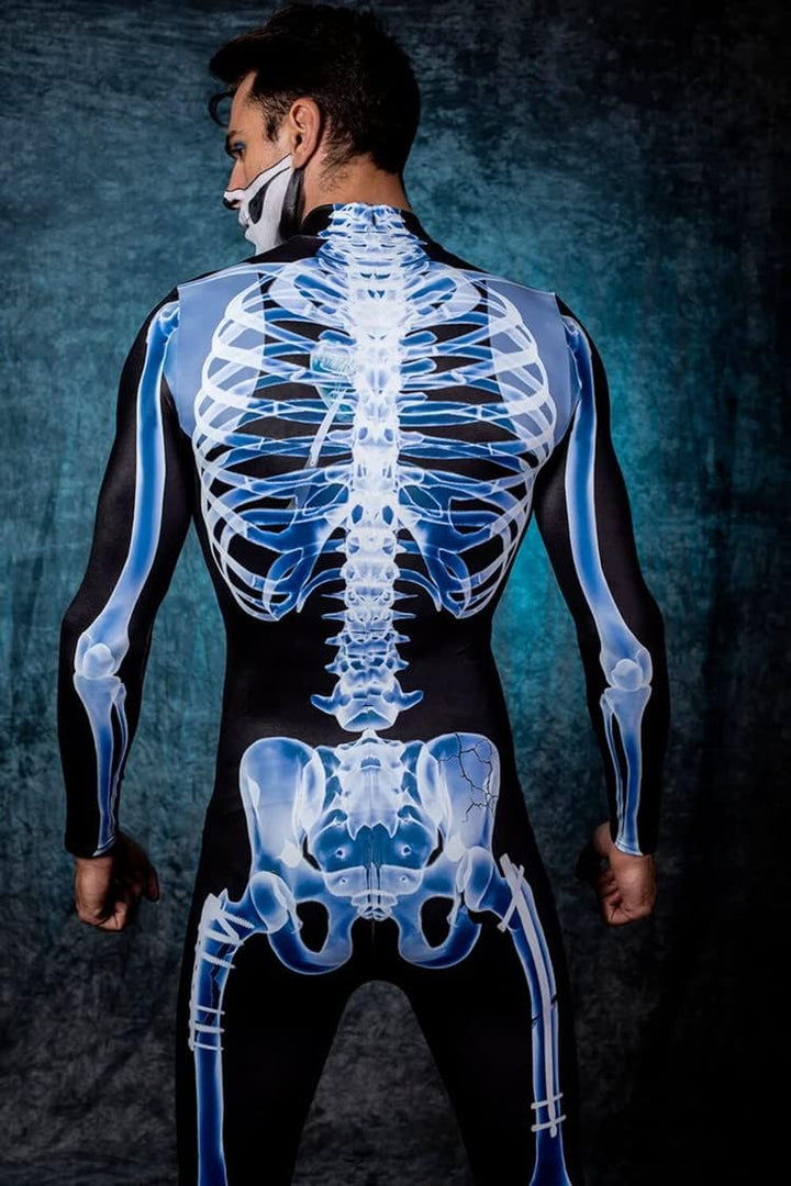 Shmily Girl Skelett Kostüm Damen Herren Halloween Kostüme Cosplay Overall Bodysuit Blau XXL, Blau XX