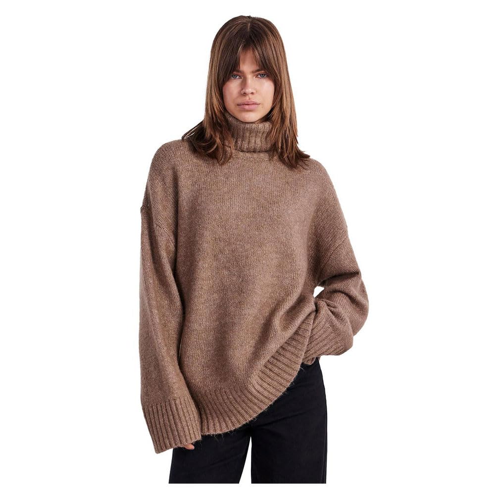 PIECES Damen Pcnancy Ls Loose Roll Neck Knit Noos Bc Pullover, Fossil