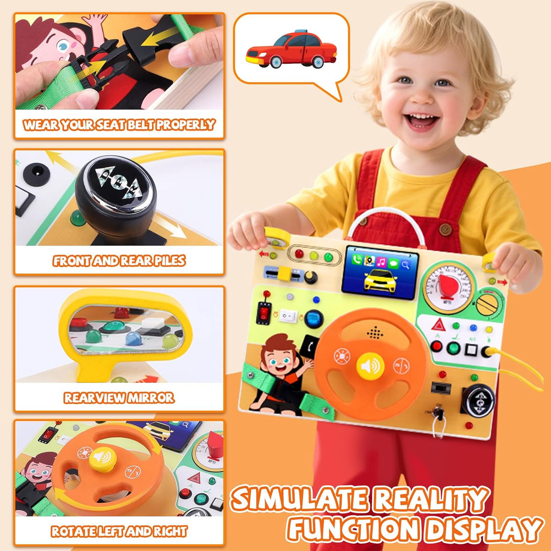 Hoarosall Busy Board Montessori Spielzeug ab 1 Jahr Lenkrad Kinder Reisespielzeug für Kleinkinder Se