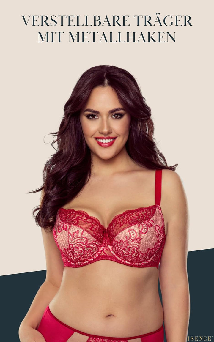 VIVISENCE Damen Bügel-BH Spitze Halbversteifte Schalen Träger 1045 85G Schwarz, 85G Schwarz