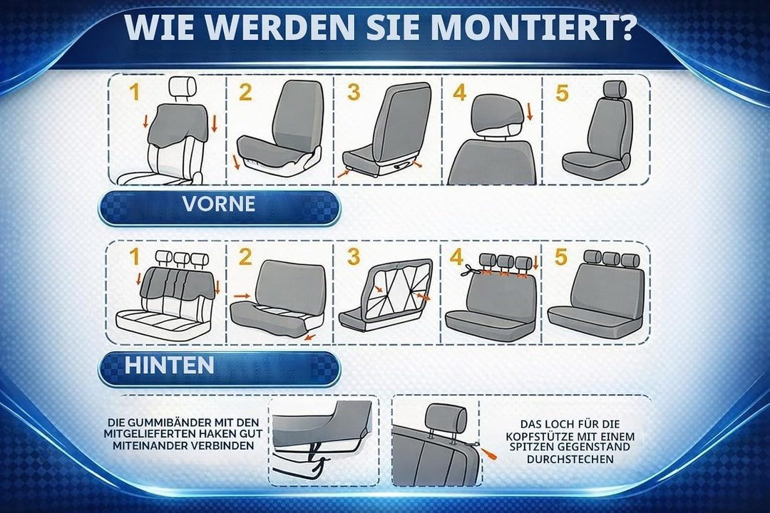 Set Universale Autositzbezüge Mit Rückenlehne Mit 2 Reissverschlüssen, Autositzbezüge Airbag Kompati
