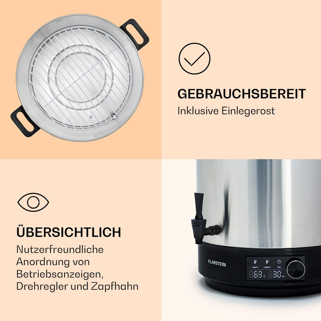 Klarstein Einkochautomat mit Hahn, 25L Glühweinkocher, Edelstahl-Glühweinkocher mit Zapfhahn, Grosse