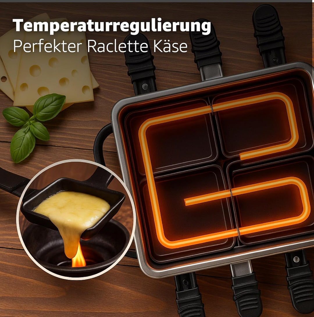8 Personen Raclette Set - Tischgrill inkl. Pfännchen & Schaber - Grillplatte & Steinplatte antihaftb